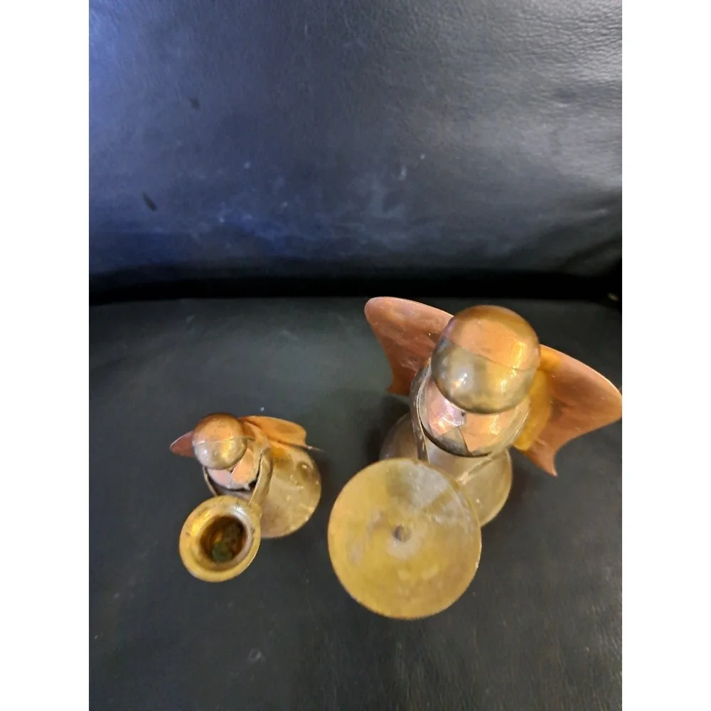 Vtg‎ 1970s Brass Copper Winged Christmas Choir Angel Candleholder 6